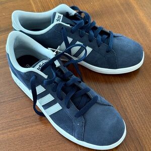adidas boy Navy Suede Sneakers with White Stripes